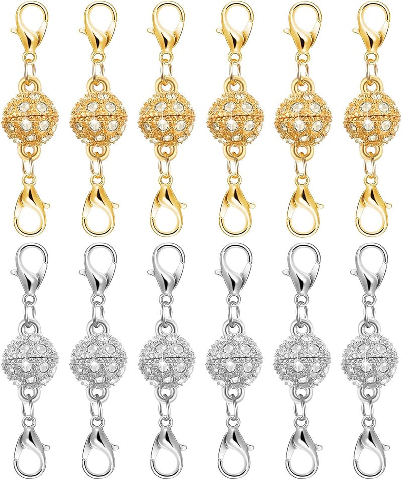 Bonison Magnetic Necklace Clasps and Closures, 12PCS Gold & Silver Magnetic Lobster Clasp Extenders for Necklaces & Bracelets, Easy Jewelry Converter for Women, Seniors, and Everyday Wear - Image 1